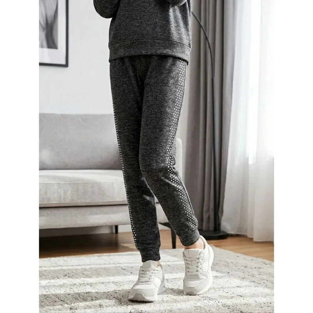 Justice Active Girls 8 Black Heather Hacci Jogger Pants Silver Stud Sparkly Knit